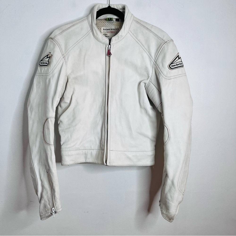 Hein Gericke White Leather Moto Jacket size 40 US M racing quality padded